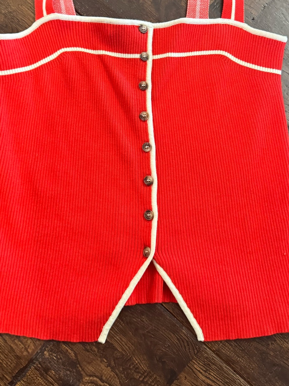C'ISA Red Ribbed Tank Top with White Trim Size L - Picture 2 of 15
